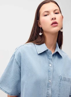 Short-sleeve denim shirtdress