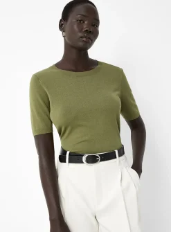 Short-sleeve fine-knit sweater