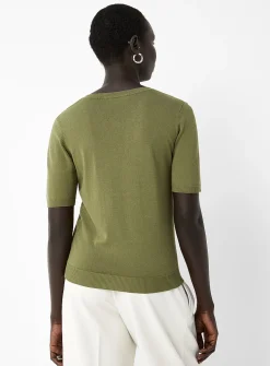 Short-sleeve fine-knit sweater