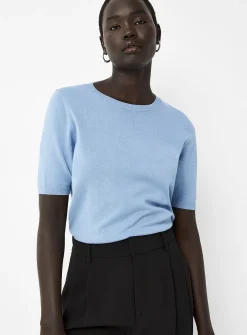 Short-sleeve fine-knit sweater