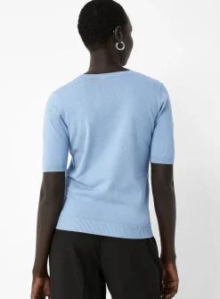Short-sleeve fine-knit sweater