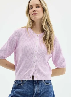 Short-sleeve shaker-rib cardigan