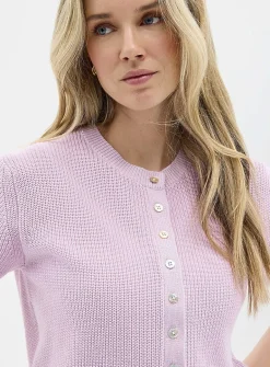 Short-sleeve shaker-rib cardigan