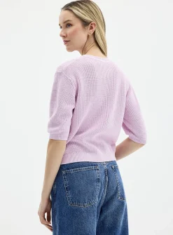 Short-sleeve shaker-rib cardigan