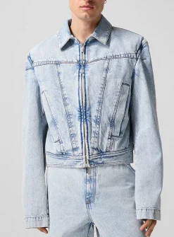 Shoulder pads zip-up denim jacket