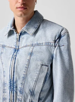 Shoulder pads zip-up denim jacket