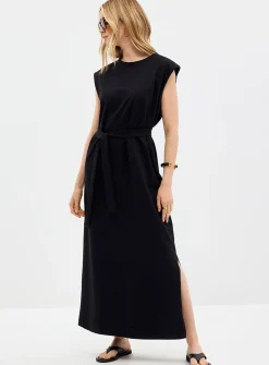 Shoulder-pad jersey maxi dress