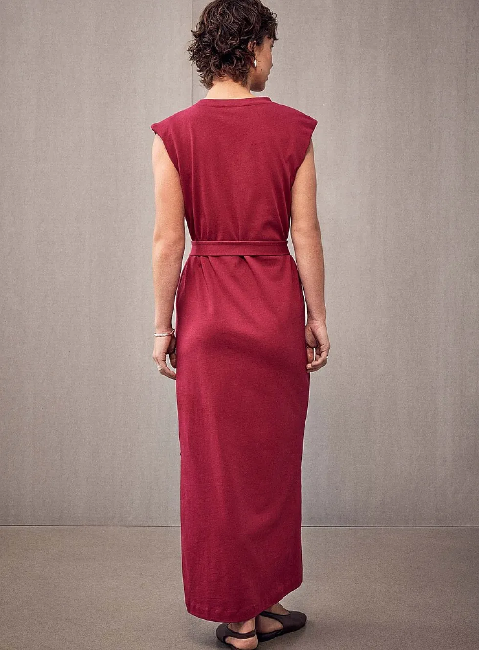 Shoulder-pad jersey maxi dress