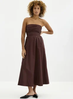 Siara pleated poplin strapless dress