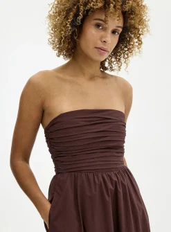 Siara pleated poplin strapless dress