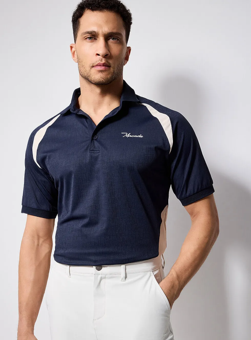 Side block heather weft golf polo