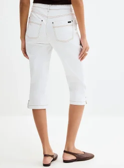Side slit stretch denim capri legging