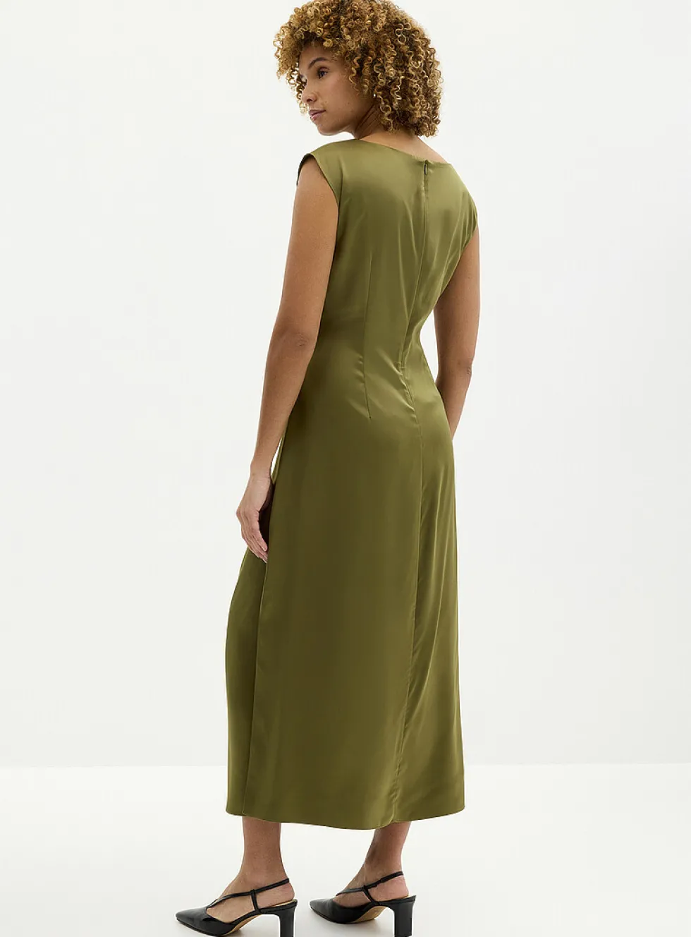 Side-slit draped satin dress