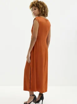 Side-slit draped satin dress