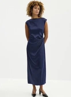 Side-slit draped satin dress