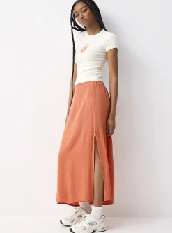 Side-slit textured crepe maxi skirt