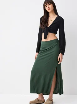 Side-slit textured crepe maxi skirt