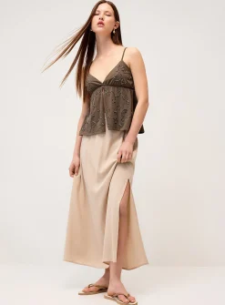 Side-slit textured crepe maxi skirt