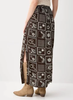 Side-slit textured crepe maxi skirt