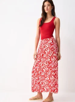 Side-slit textured crepe maxi skirt