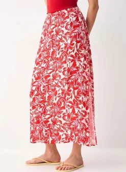 Side-slit textured crepe maxi skirt