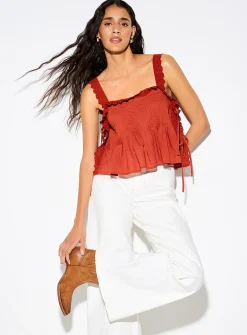 Side-tie broderie anglaise and cotton voile cami