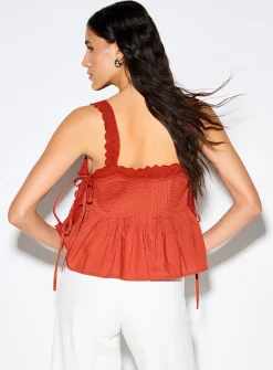 Side-tie broderie anglaise and cotton voile cami