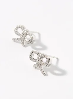 Silver bow earrings