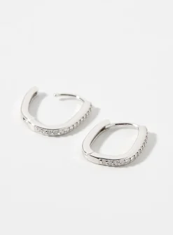 Silver crystal oval hoops
