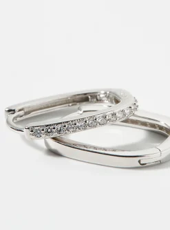 Silver crystal oval hoops