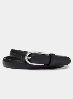 Silver D-buckle textured leather belt