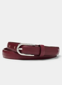 Silver D-buckle textured leather belt