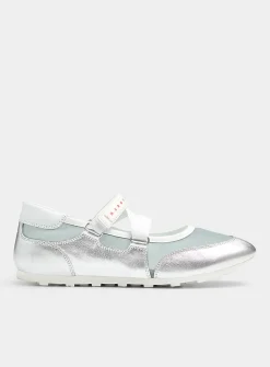 Silver leather soccer ballet flat sneaker