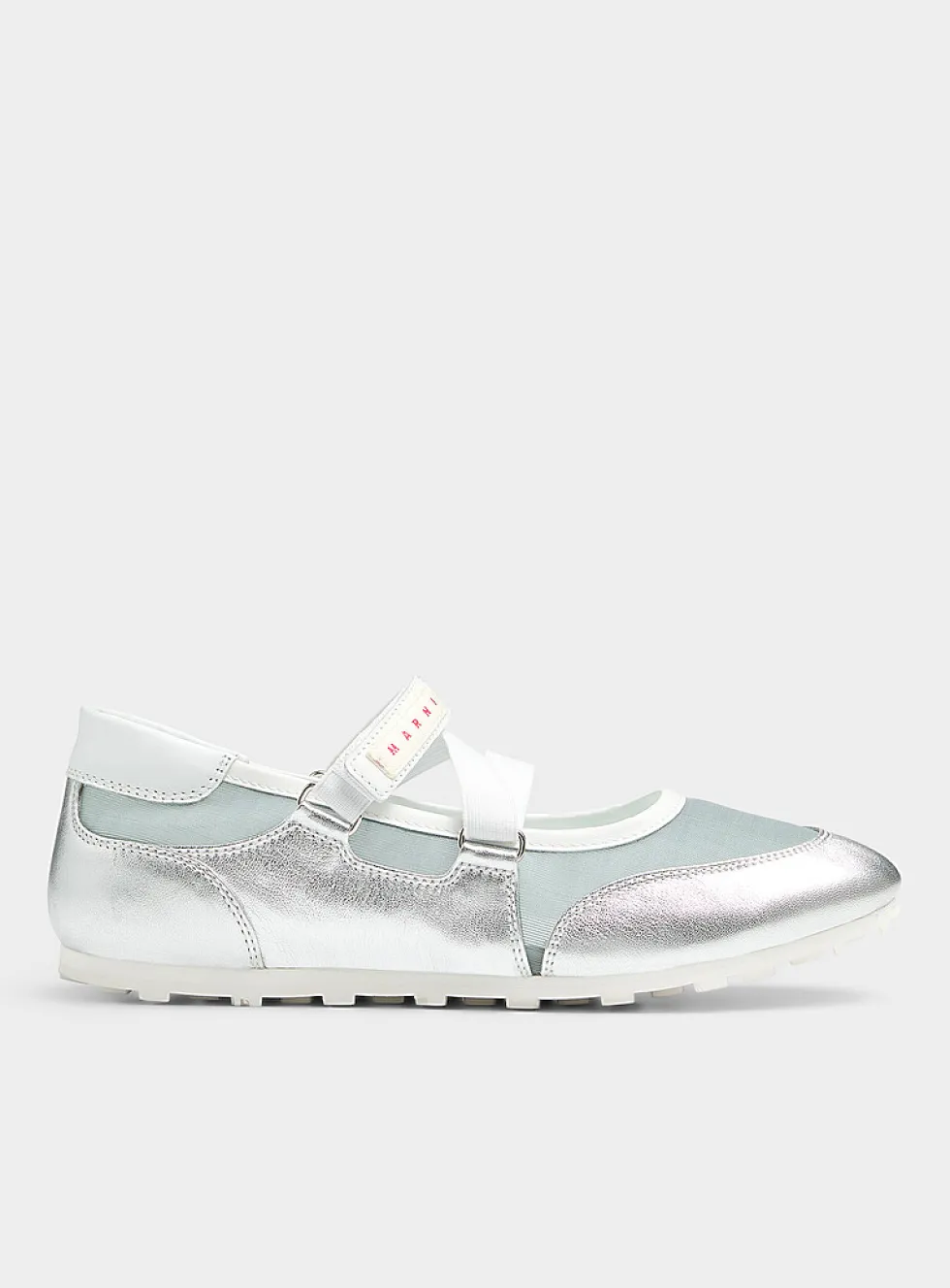 Silver leather soccer ballet flat sneaker
