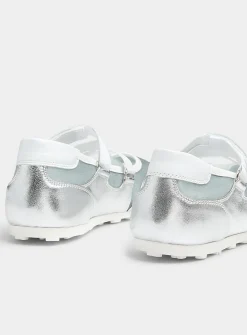 Silver leather soccer ballet flat sneaker