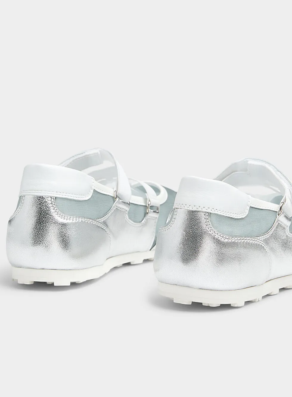 Silver leather soccer ballet flat sneaker