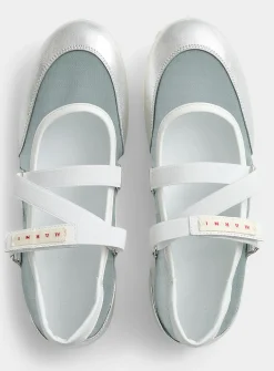 Silver leather soccer ballet flat sneaker