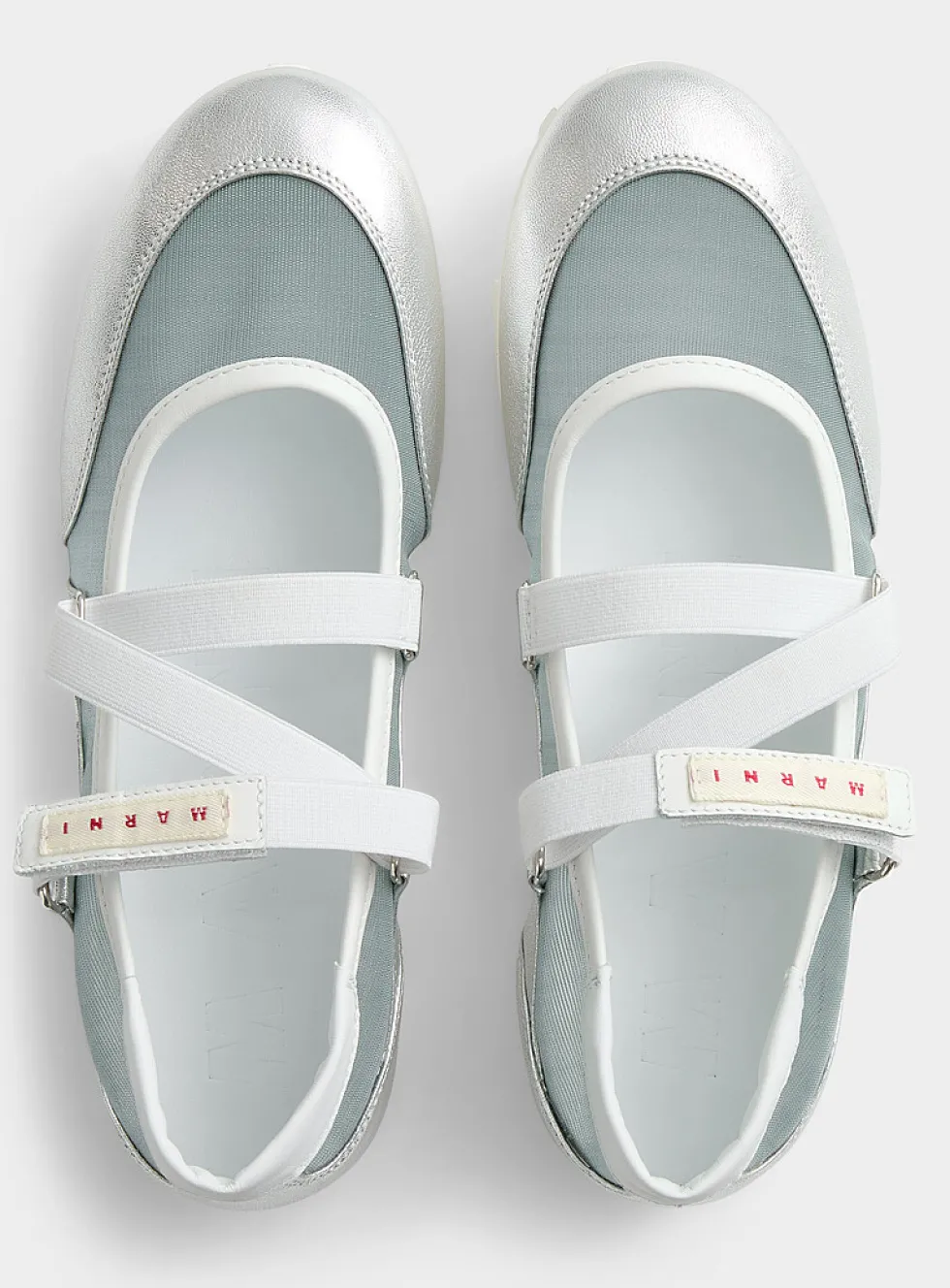 Silver leather soccer ballet flat sneaker