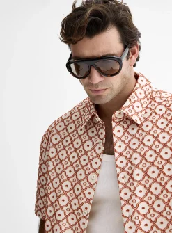 Simple flower embossed jacquard shirt