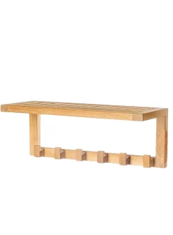 Six-hook wall-mounted teak wood shelving