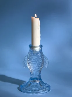 Sky blue glass fish candleholder