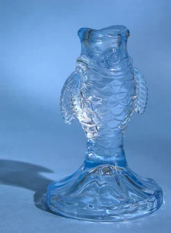 Sky blue glass fish candleholder