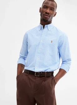 Sky-blue gingham Oxford shirt