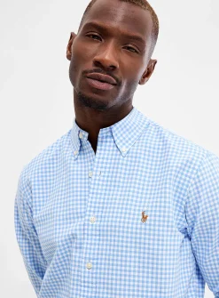 Sky-blue gingham Oxford shirt