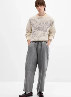 Slanted-panel twill pant