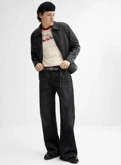 Slanted-seam faded black jean