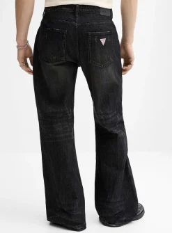 Slanted-seam faded black jean