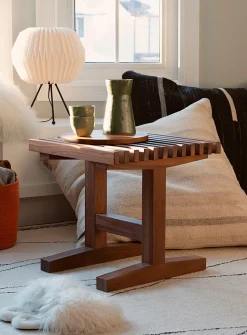 Slatted walnut side table