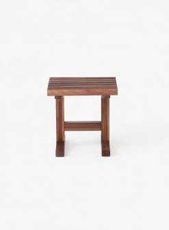 Slatted walnut side table