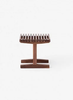 Slatted walnut side table
